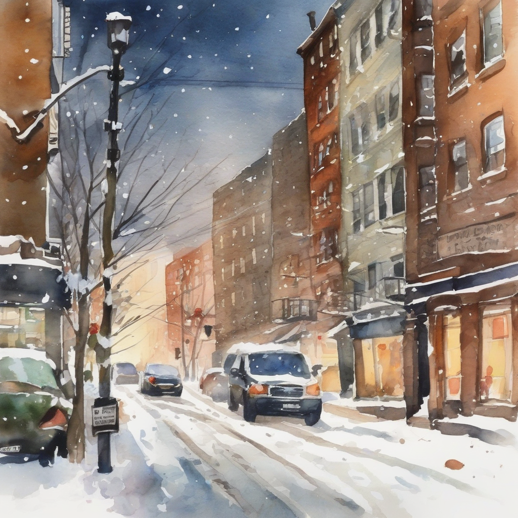 first snow urban landscape watercolor by मुफ्त एआई छवि जनरेटर - बिना लॉगिन के✨ | AIGAZOU