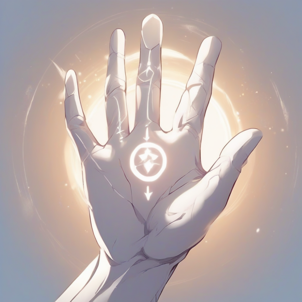 anime style white character with subtle glowing circular rune scar on palm soft magical effect not wound clean detailed cartoonish by मुफ्त एआई छवि जनरेटर - बिना लॉगिन के✨ | AIGAZOU