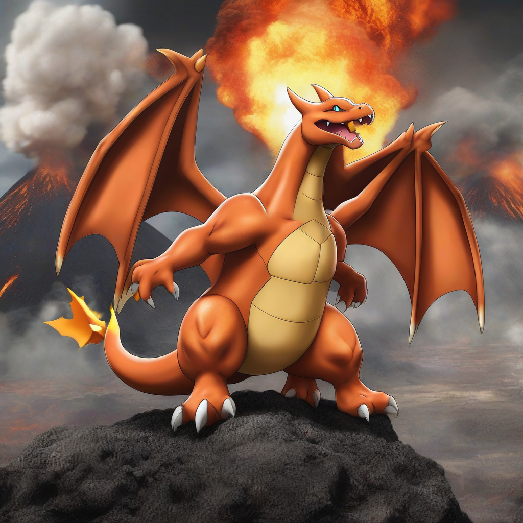 realistic style charizard volcano background by मुफ्त एआई छवि जनरेटर - बिना लॉगिन के✨ | AIGAZOU