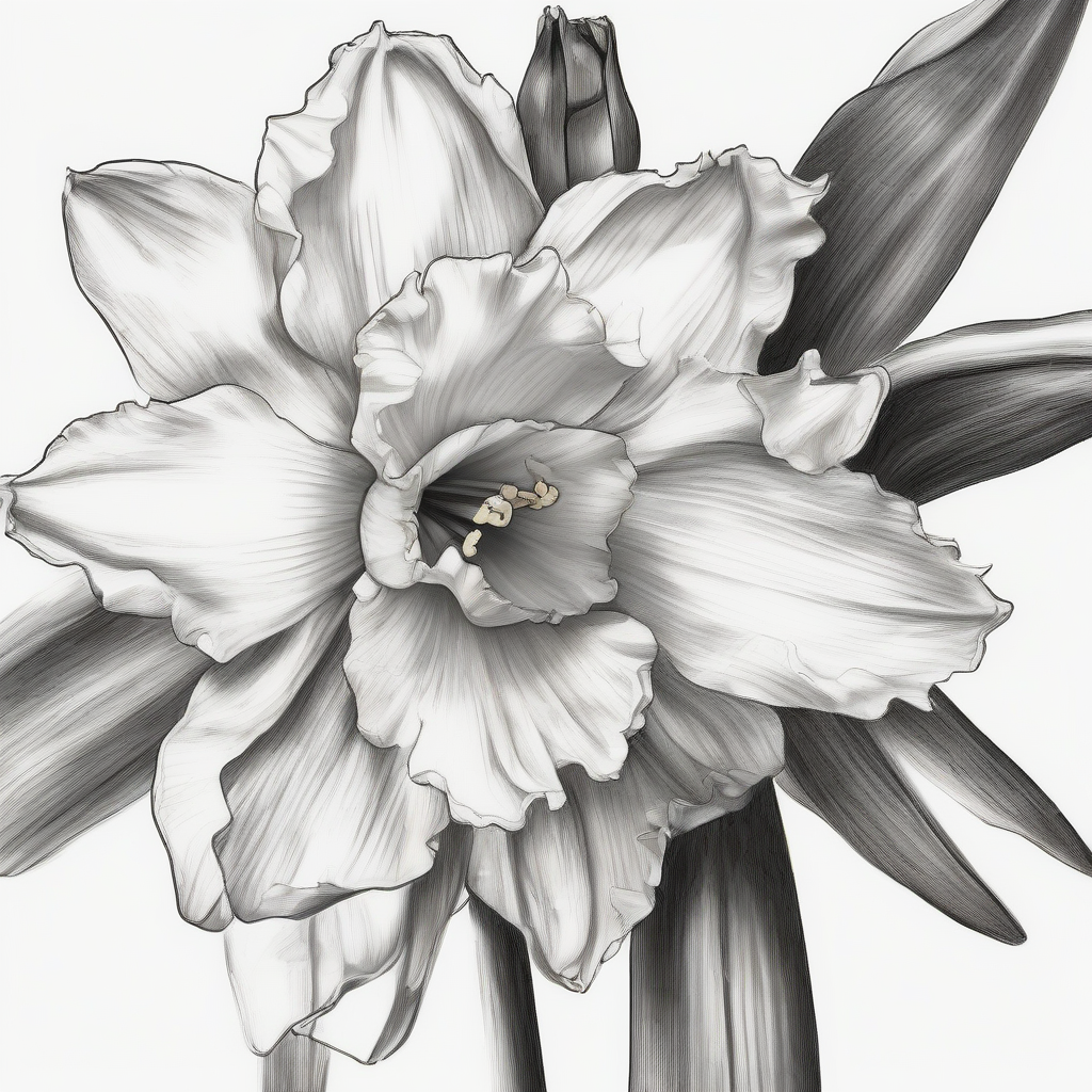 a single daffodil flower without stem in black and white sketch by Générateur d'images par IA gratuit - Aucune connexion nécessaire✨ | AIGAZOU