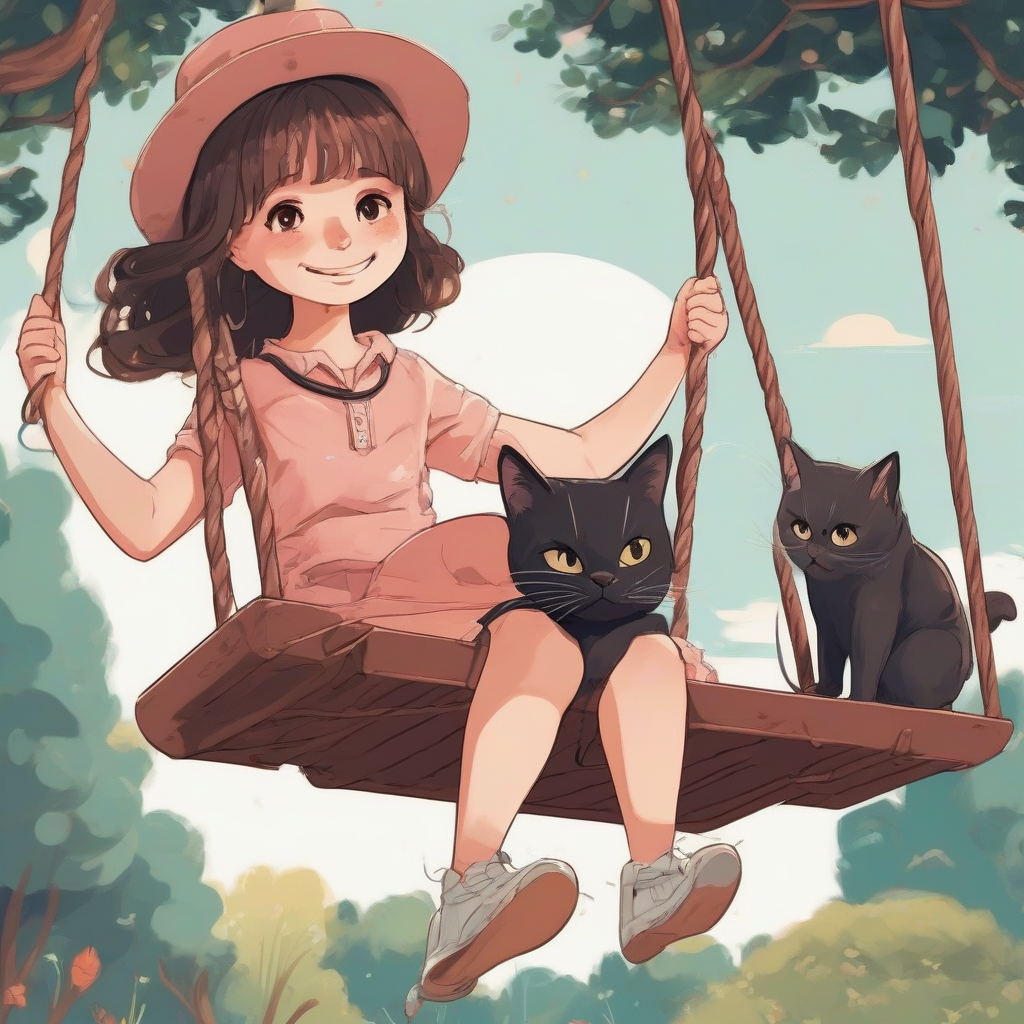 girl riding swing with cat by मुफ्त एआई छवि जनरेटर - बिना लॉगिन के✨ | AIGAZOU