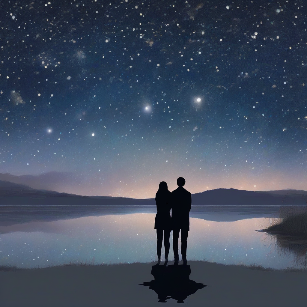 starry night sky woman head on shoulder couple watching sea sky contrast by मुफ्त एआई छवि जनरेटर - बिना लॉगिन के✨ | AIGAZOU