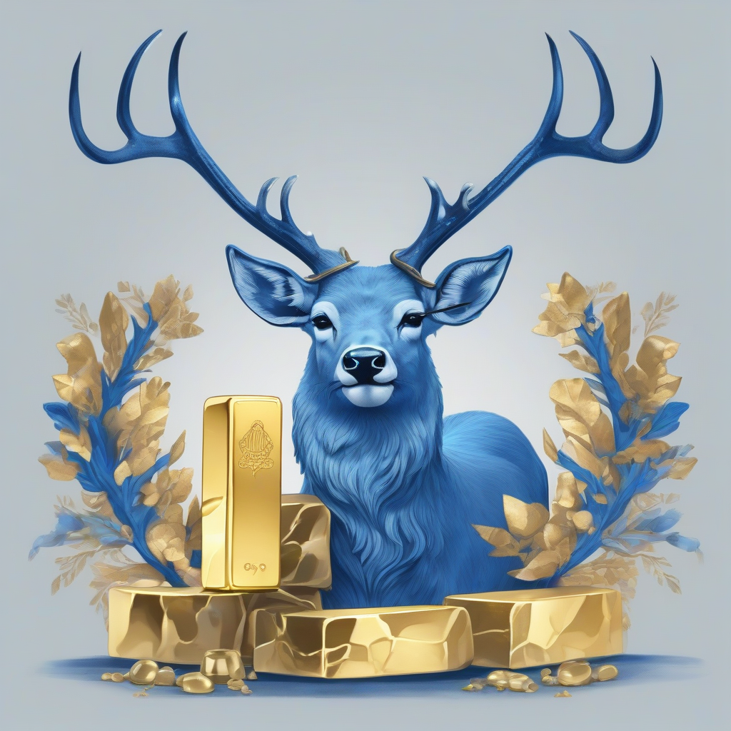 a blue deer with large antlers rejoices over a gold bar by मुफ्त एआई छवि जनरेटर - बिना लॉगिन के✨ | AIGAZOU