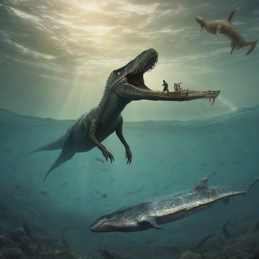 thalassophobia inducing image with mosasaurus by मुफ्त एआई छवि जनरेटर - बिना लॉगिन के✨ | AIGAZOU