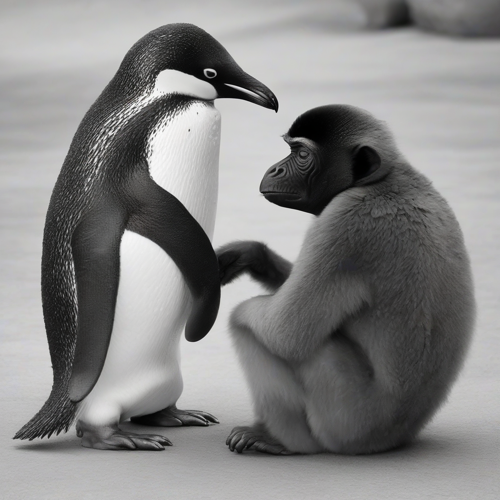 muscular penguin and monkey romance by Générateur d'images par IA gratuit - Aucune connexion nécessaire✨ | AIGAZOU