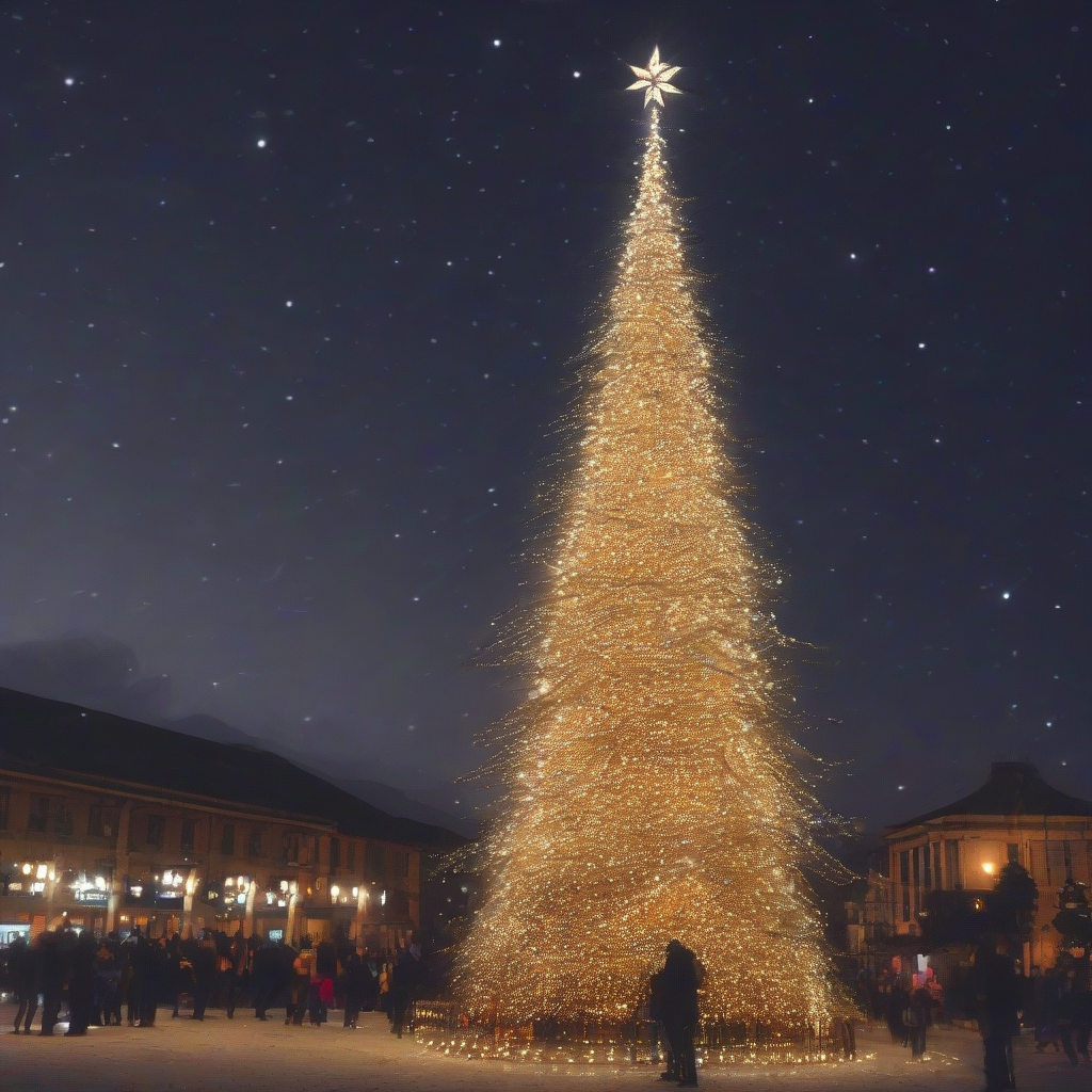 a shining christmas tree outside at night by मुफ्त एआई छवि जनरेटर - बिना लॉगिन के✨ | AIGAZOU