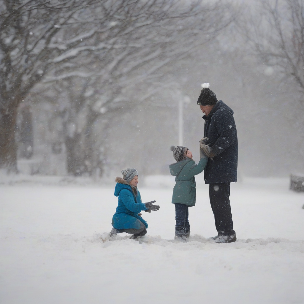 a child and parents play in the snow by मुफ्त एआई छवि जनरेटर - बिना लॉगिन के✨ | AIGAZOU