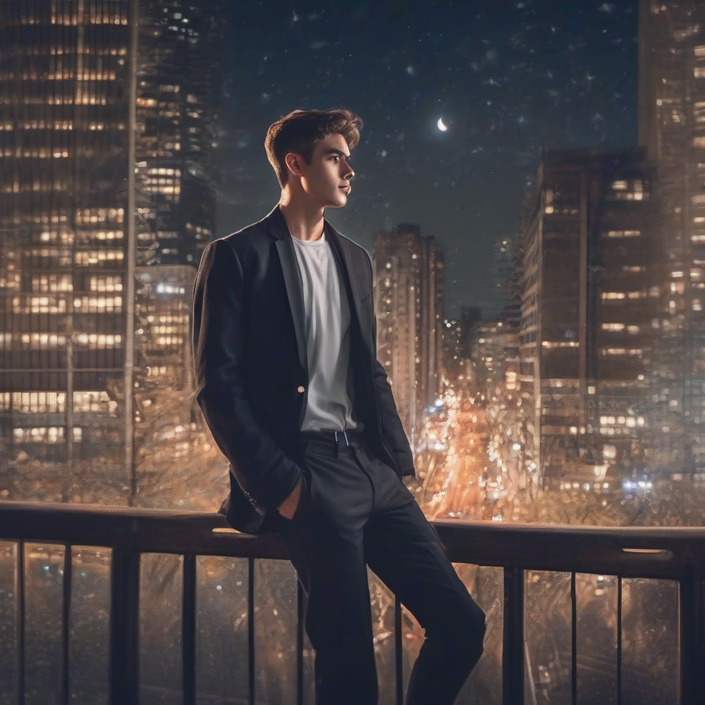 refreshing handsome man in his 20s admiring night view by मुफ्त एआई छवि जनरेटर - बिना लॉगिन के✨ | AIGAZOU