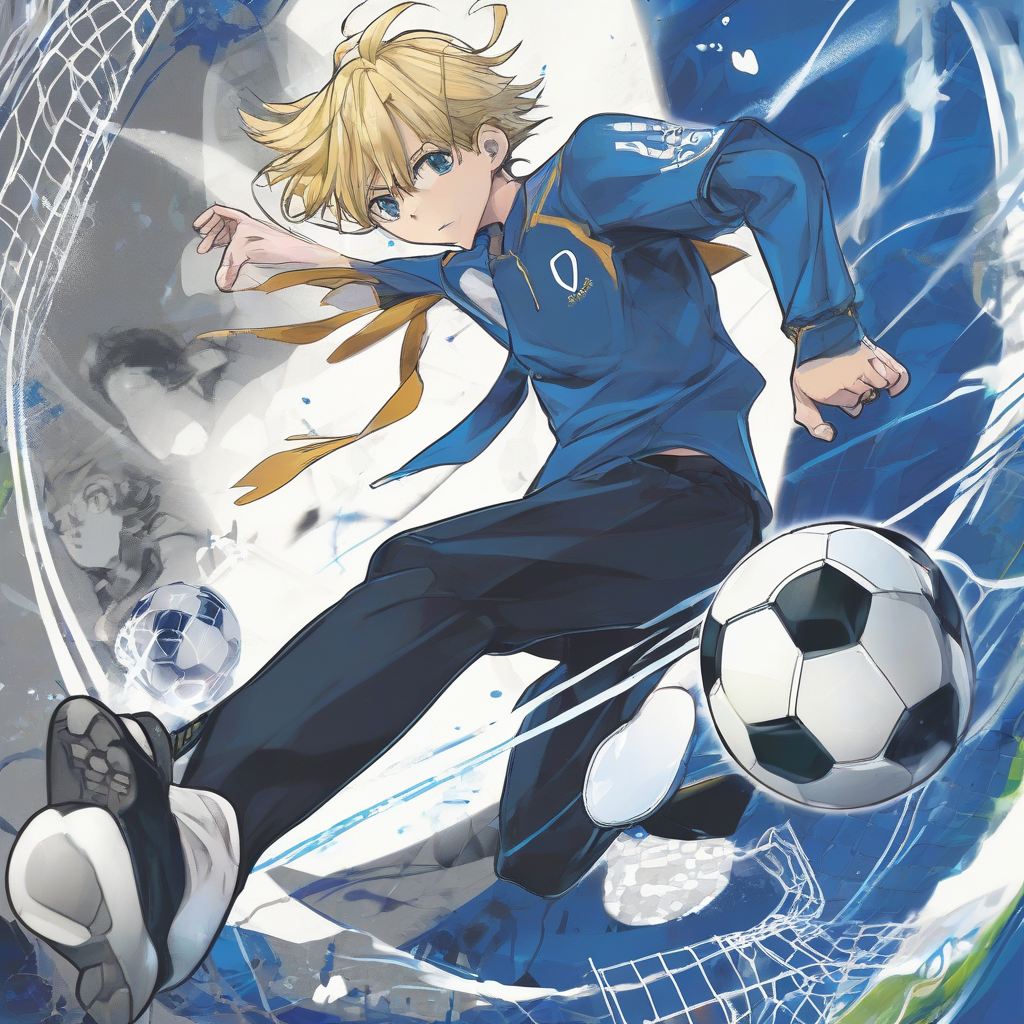 a soccer manga blue lock illustration with tago kicking the ball by मुफ्त एआई छवि जनरेटर - बिना लॉगिन के✨ | AIGAZOU