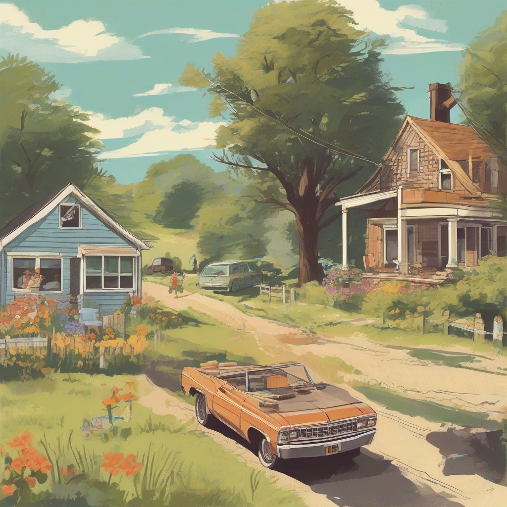 1970s american summer landscape illustration by मुफ्त एआई छवि जनरेटर - बिना लॉगिन के✨ | AIGAZOU