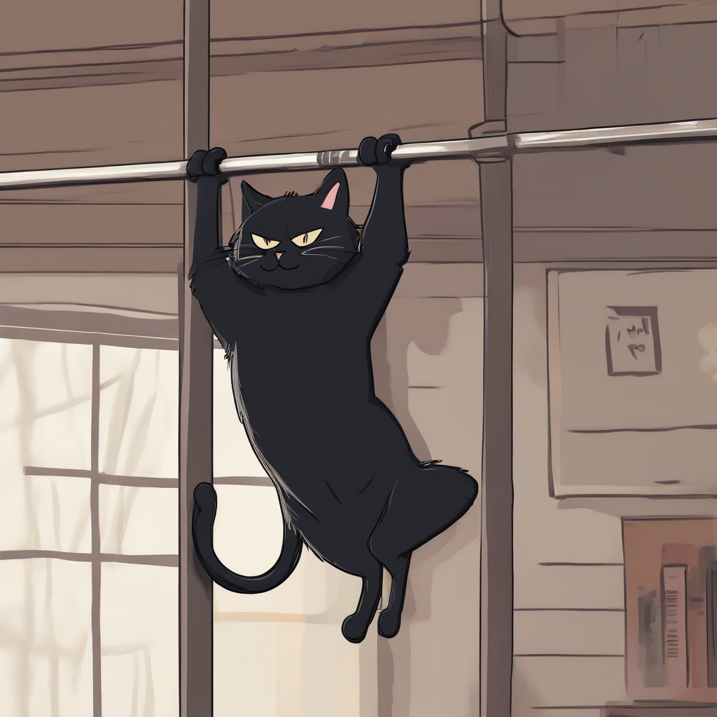 a black cat is doing pull ups by मुफ्त एआई छवि जनरेटर - बिना लॉगिन के✨ | AIGAZOU