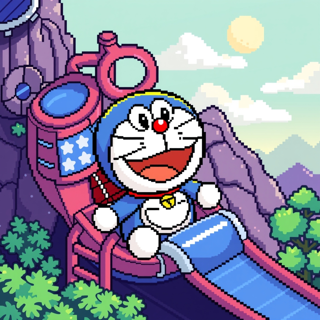 pixel art coaster of doraemon by मुफ्त एआई छवि जनरेटर - बिना लॉगिन के✨ | AIGAZOU