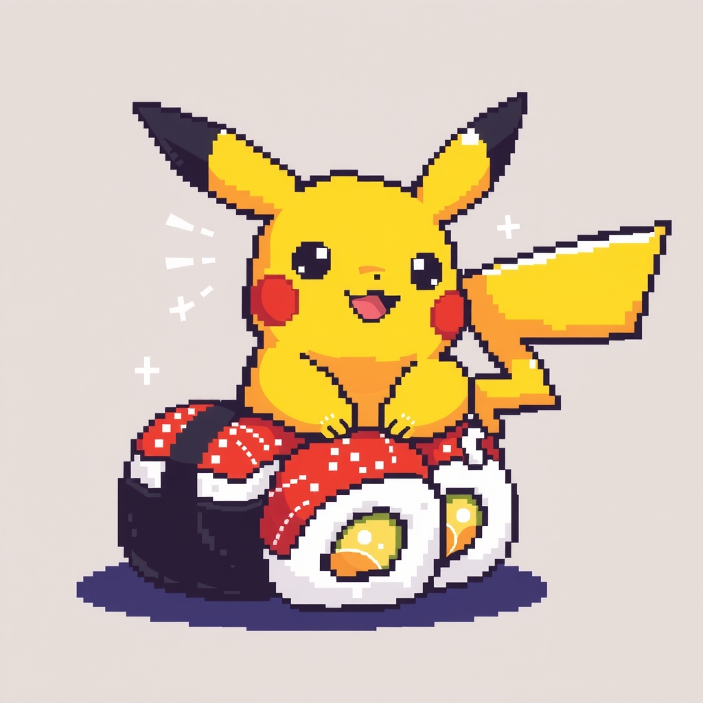 pikachu pixel art with sushi by मुफ्त एआई छवि जनरेटर - बिना लॉगिन के✨ | AIGAZOU