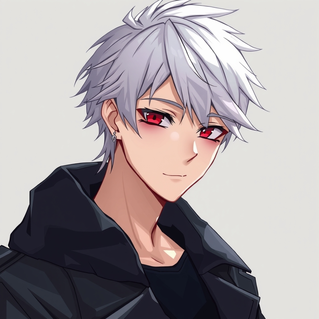 silver haired red eyed young man in black coat by Générateur d'images par IA gratuit - Aucune connexion nécessaire✨ | AIGAZOU