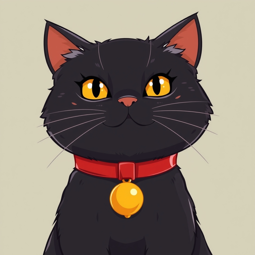 black cat male front red collar yellow bell by मुफ्त एआई छवि जनरेटर - बिना लॉगिन के✨ | AIGAZOU