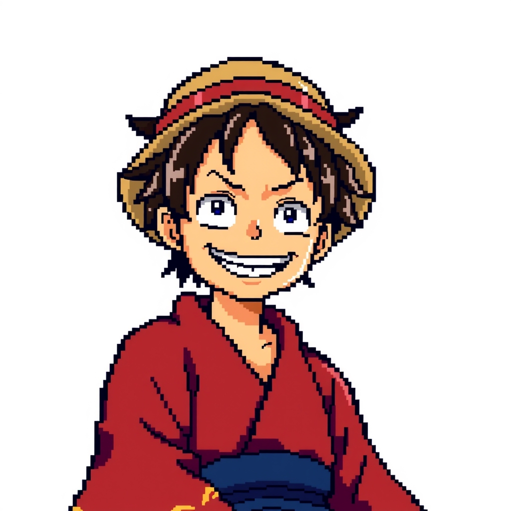 pixel art of luffy in edo period clothing smiling at the camera by मुफ्त एआई छवि जनरेटर - बिना लॉगिन के✨ | AIGAZOU