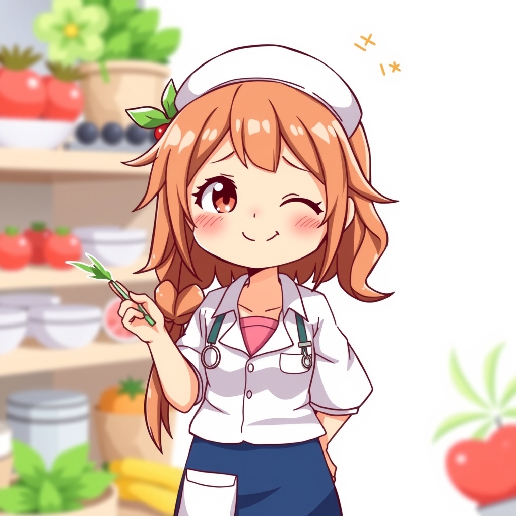 a cheerful nutritionist girl with an anime character full body image by मुफ्त एआई छवि जनरेटर - बिना लॉगिन के✨ | AIGAZOU