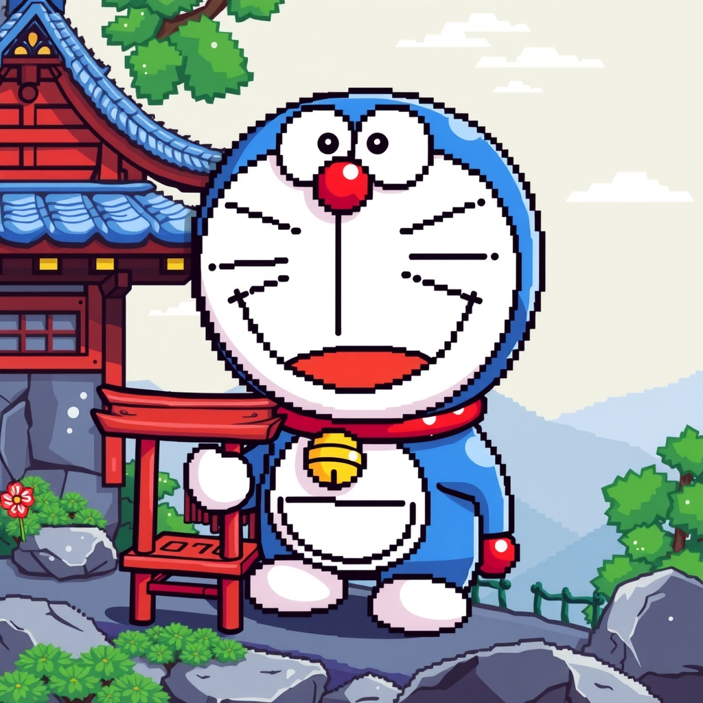 japanese culture combined doraemon pixel art by मुफ्त एआई छवि जनरेटर - बिना लॉगिन के✨ | AIGAZOU