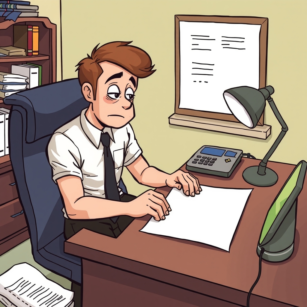 tom sits at his desk with an empty paper and phone by Générateur d'images par IA gratuit - Aucune connexion nécessaire✨ | AIGAZOU