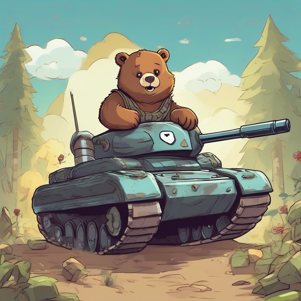 cute bear riding tank crushing enemies with flashy background by मुफ्त एआई छवि जनरेटर - बिना लॉगिन के✨ | AIGAZOU