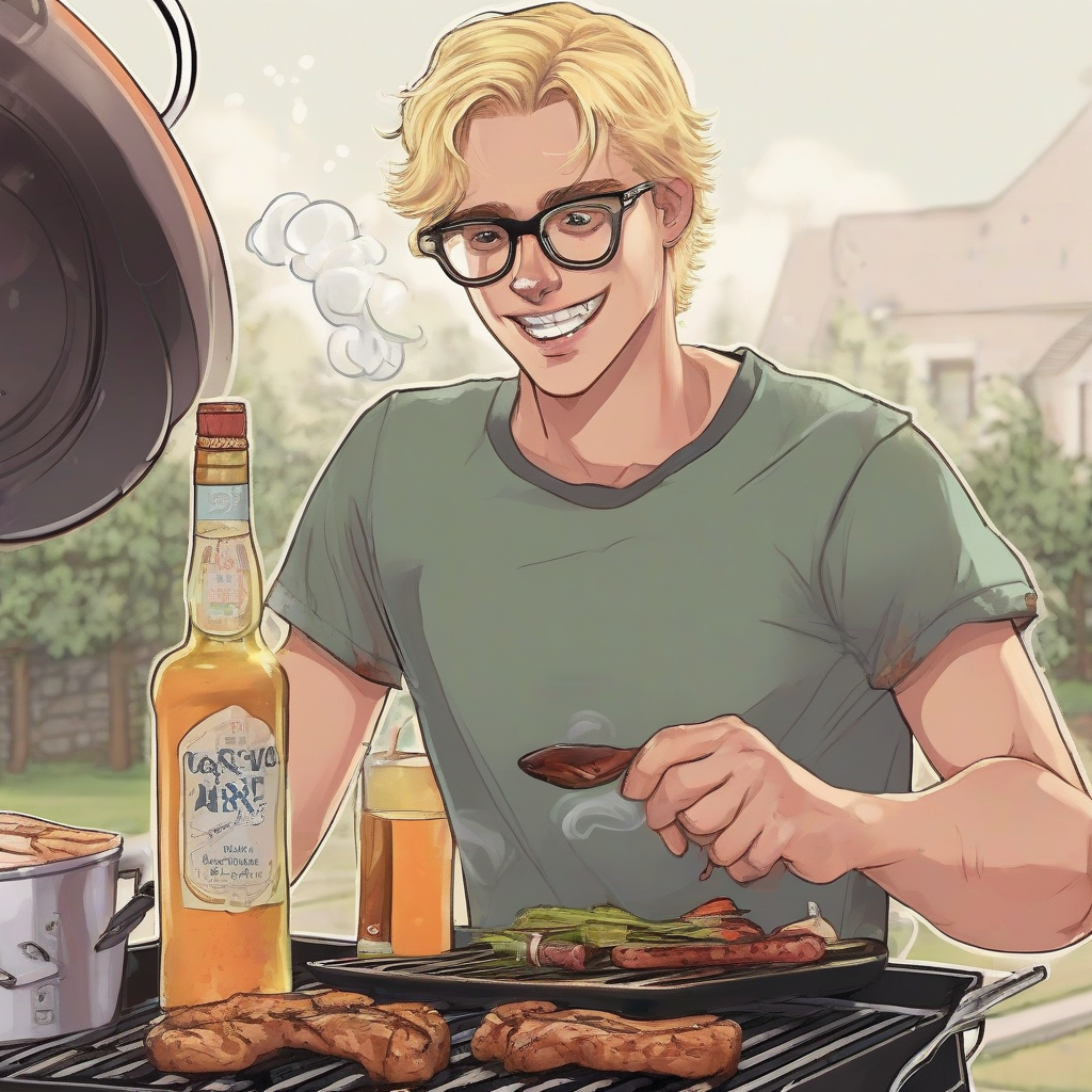 a blonde boy with glasses grilling drunk by Générateur d'images par IA gratuit - Aucune connexion nécessaire✨ | AIGAZOU