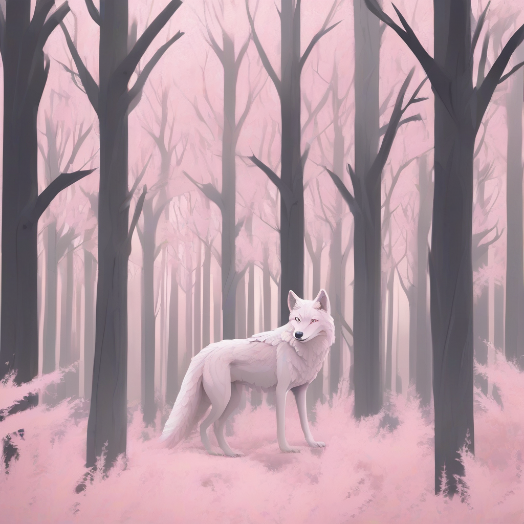 a pale pink forest very soothing a wolf settled by Générateur d'images par IA gratuit - Aucune connexion nécessaire✨ | AIGAZOU