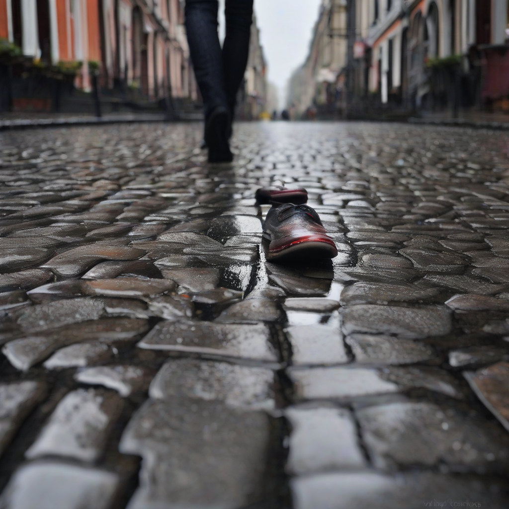 under the rain shoes slip on the pavements by मुफ्त एआई छवि जनरेटर - बिना लॉगिन के✨ | AIGAZOU