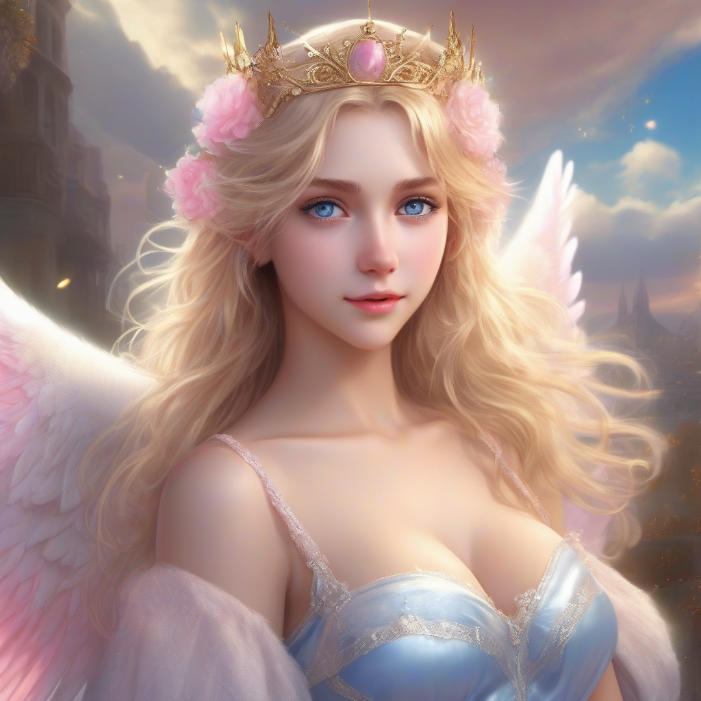 beautiful angelic woman with long golden hair and pink wings by मुफ्त एआई छवि जनरेटर - बिना लॉगिन के✨ | AIGAZOU