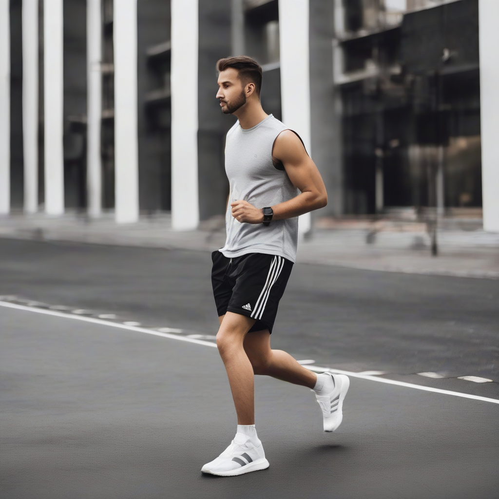 young man sporty short adidas jogging by Générateur d'images par IA gratuit - Aucune connexion nécessaire✨ | AIGAZOU