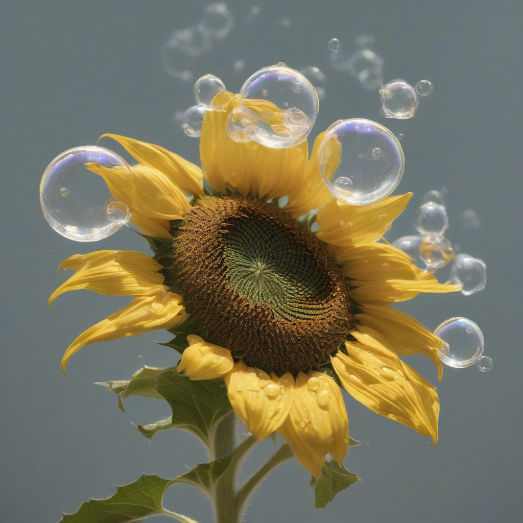 a two headed sunflower with soap bubbles by Générateur d'images par IA gratuit - Aucune connexion nécessaire✨ | AIGAZOU