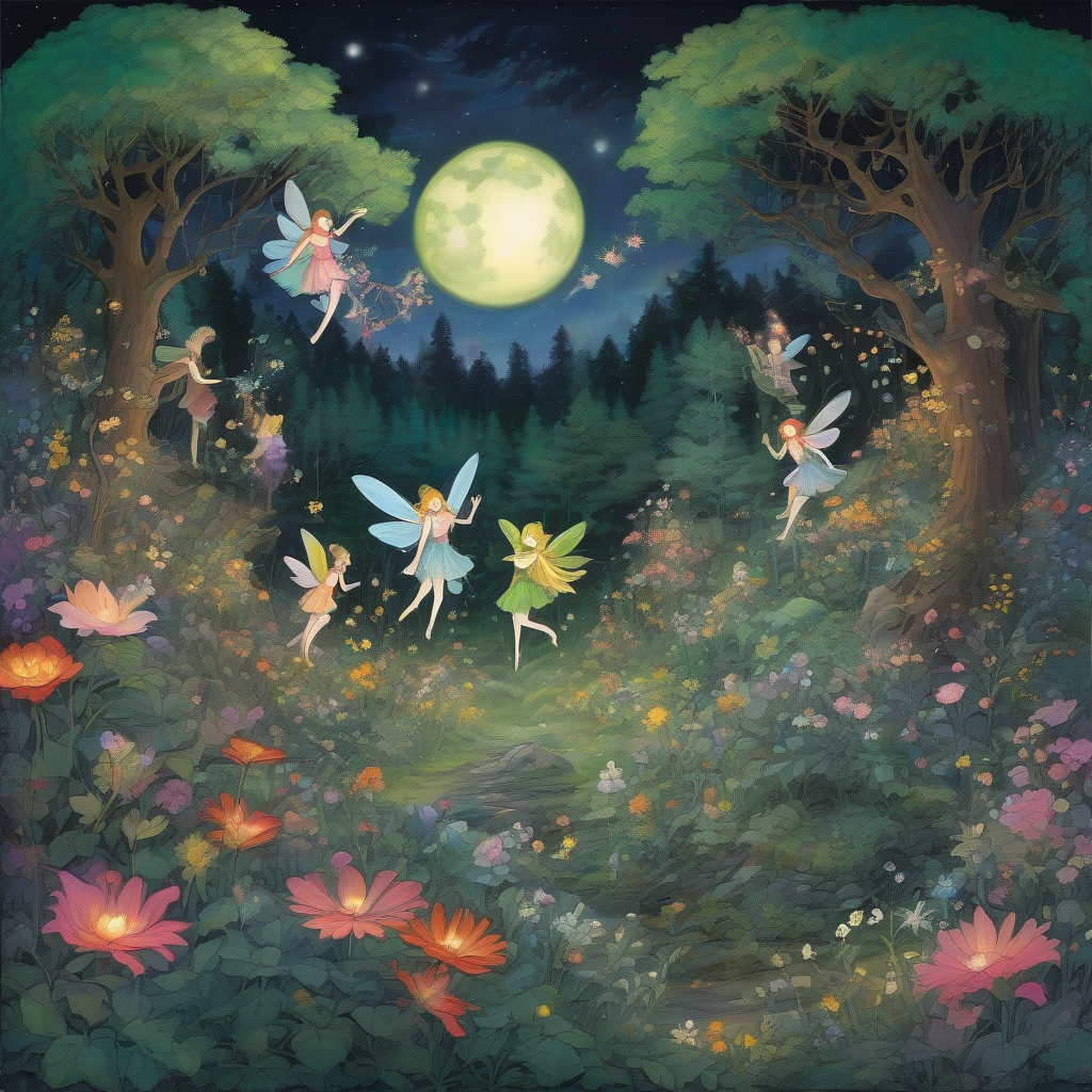 magical scene of fairies flying under a full moon in a night forest by Générateur d'images par IA gratuit - Aucune connexion nécessaire✨ | AIGAZOU