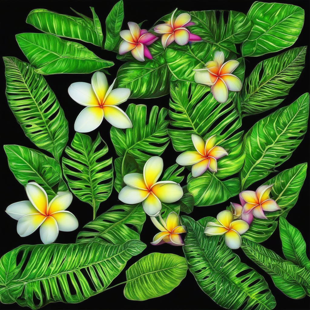 tropical plants leaves arranged beautifully by मुफ्त एआई छवि जनरेटर - बिना लॉगिन के✨ | AIGAZOU