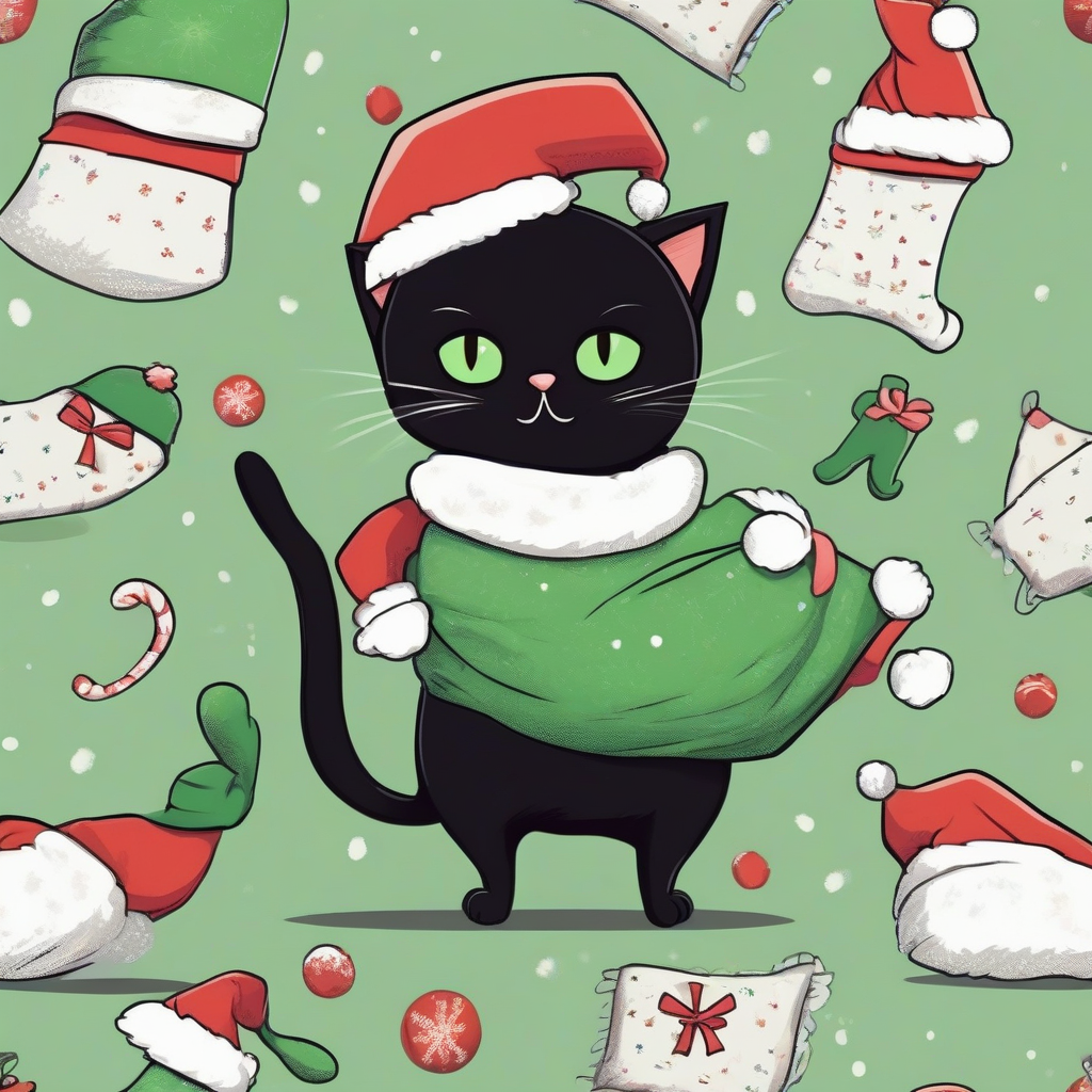 black cat green eyes santa hat cartoon style by मुफ्त एआई छवि जनरेटर - बिना लॉगिन के✨ | AIGAZOU