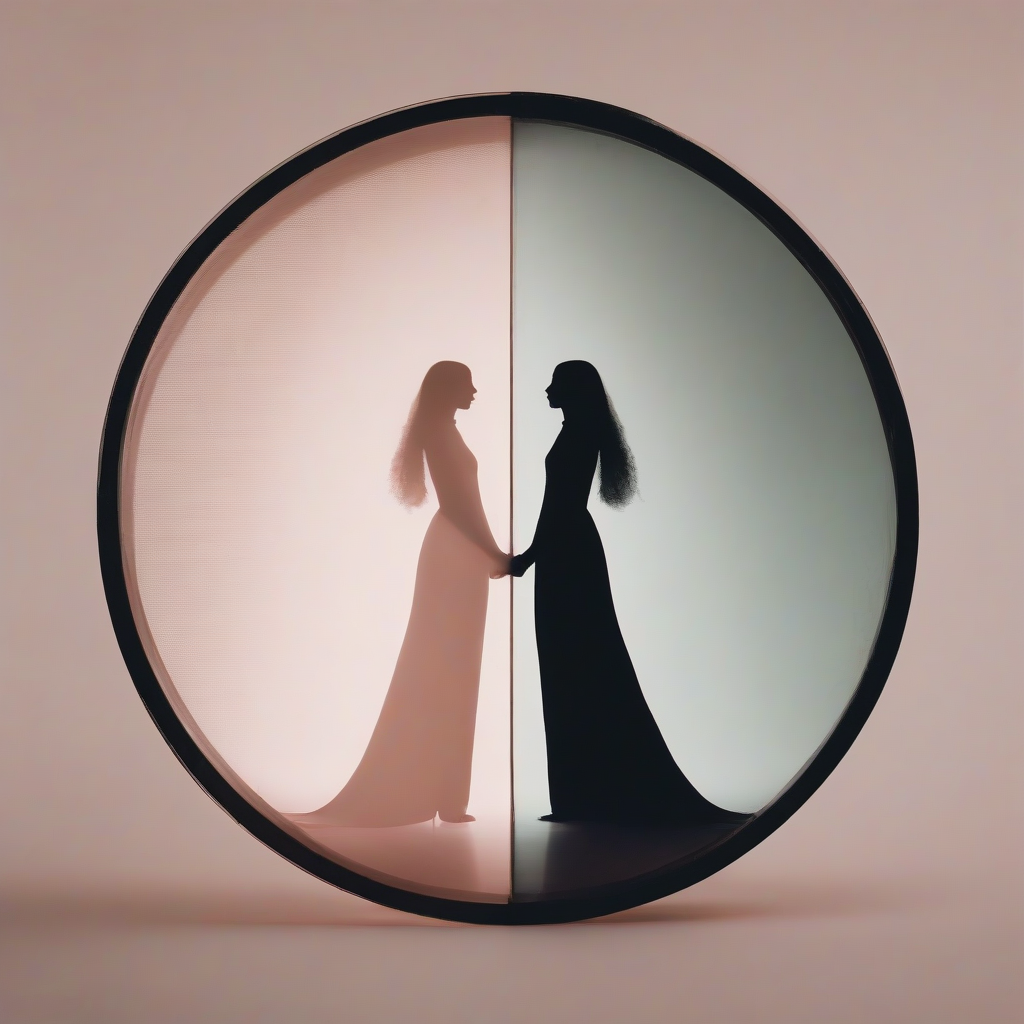 two female silhouettes around a translucent circle divided into two by मुफ्त एआई छवि जनरेटर - बिना लॉगिन के✨ | AIGAZOU