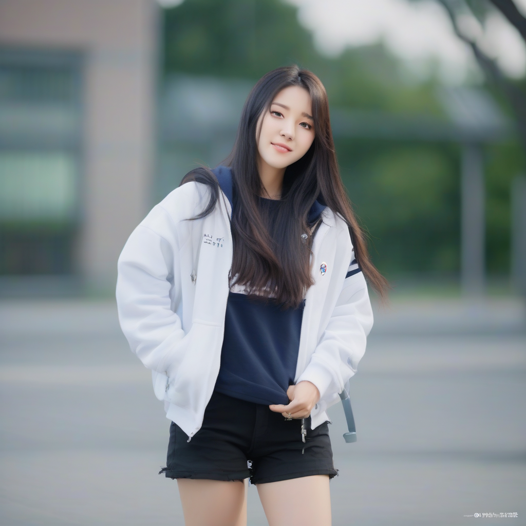 korean female idol style campus photo by मुफ्त एआई छवि जनरेटर - बिना लॉगिन के✨ | AIGAZOU