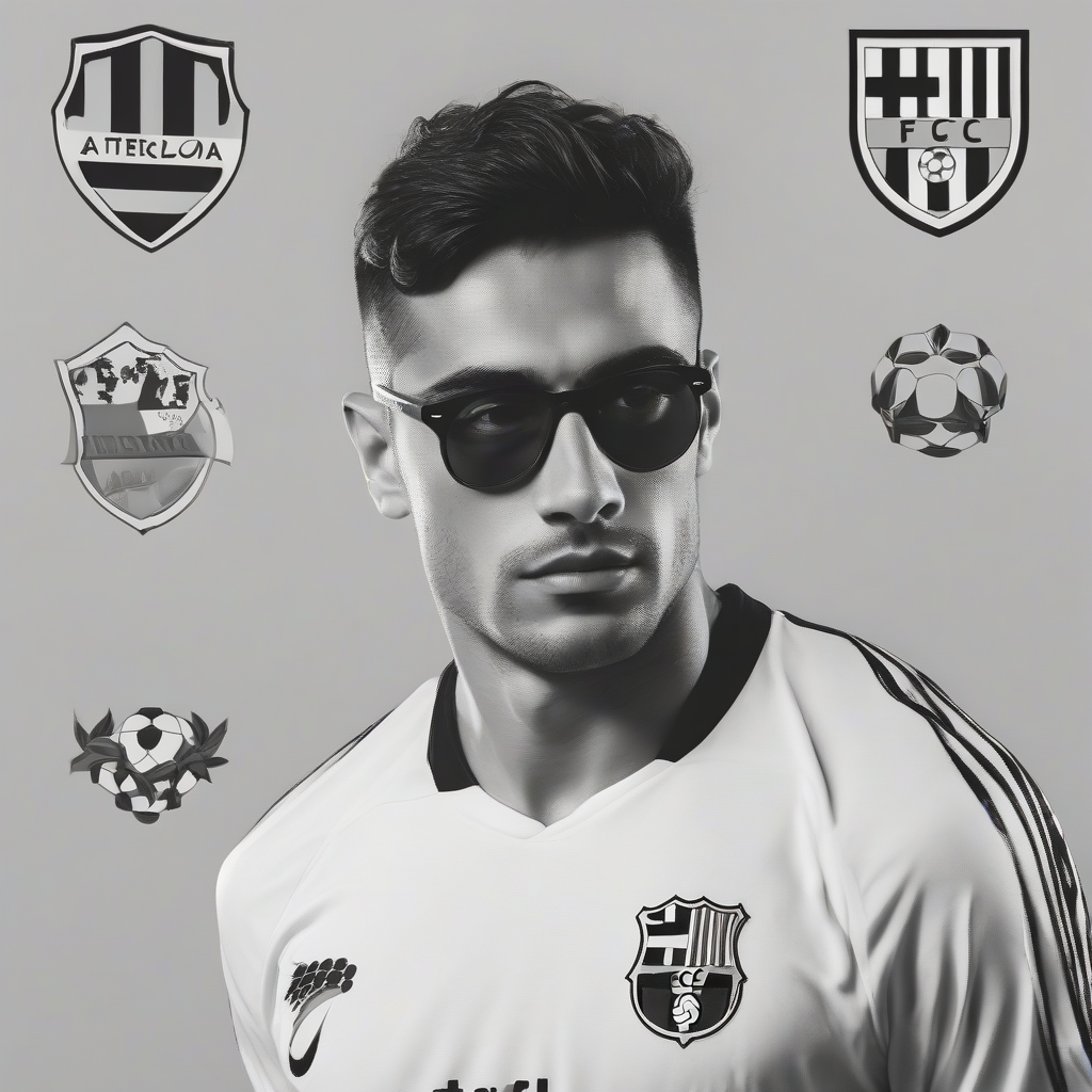 black glasses wearing south american handsome barcelona soccer player by मुफ्त एआई छवि जनरेटर - बिना लॉगिन के✨ | AIGAZOU