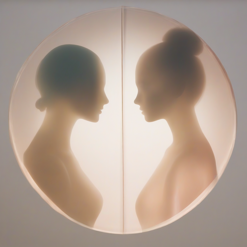 two female silhouettes around a translucent circle divided in two by मुफ्त एआई छवि जनरेटर - बिना लॉगिन के✨ | AIGAZOU