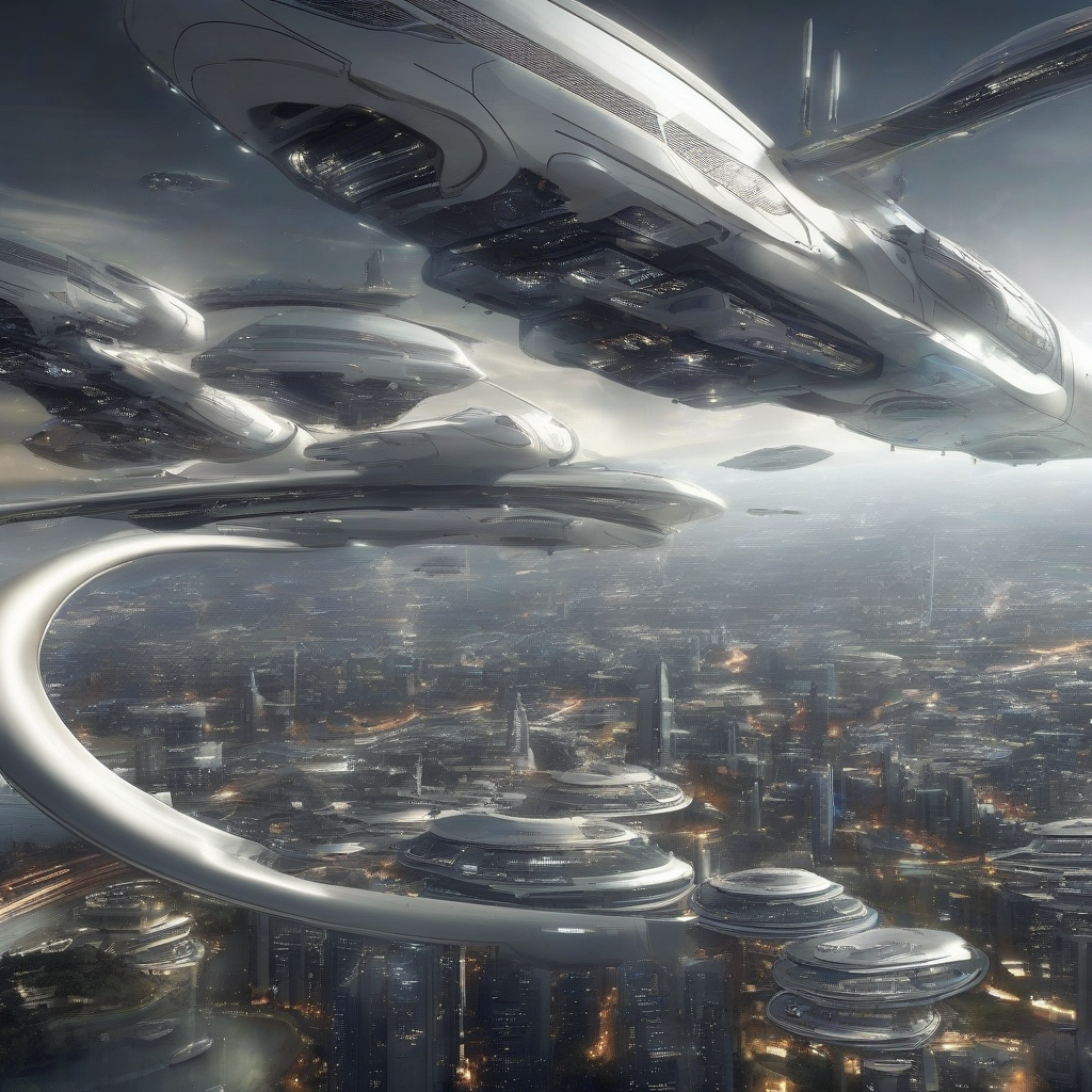 future city technology advanced spaceships humans flying by मुफ्त एआई छवि जनरेटर - बिना लॉगिन के✨ | AIGAZOU