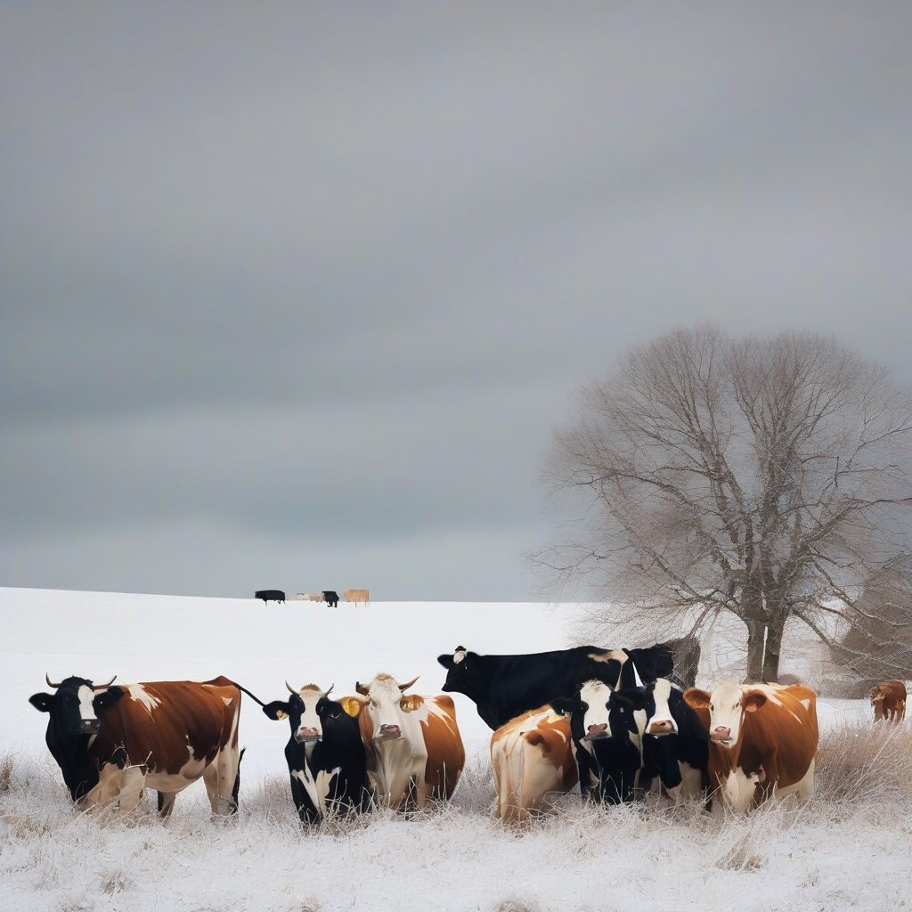 winter pasture with multiple cows by أداة مجانية لإنشاء الصور بالذكاء الاصطناعي - إنشاء الصور بدون تسجيل الدخول | AIGAZOU