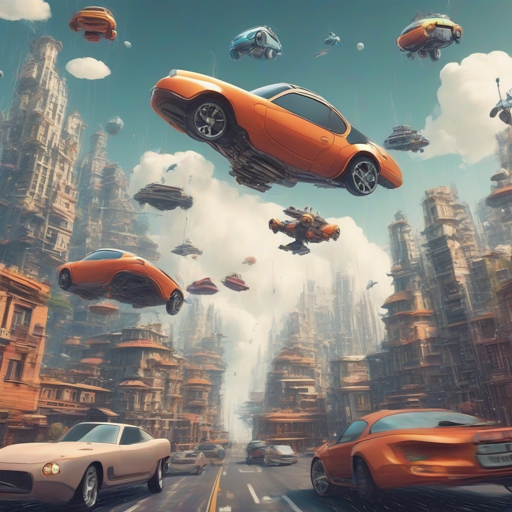 flying cars robots floating cities by मुफ्त एआई छवि जनरेटर - बिना लॉगिन के✨ | AIGAZOU