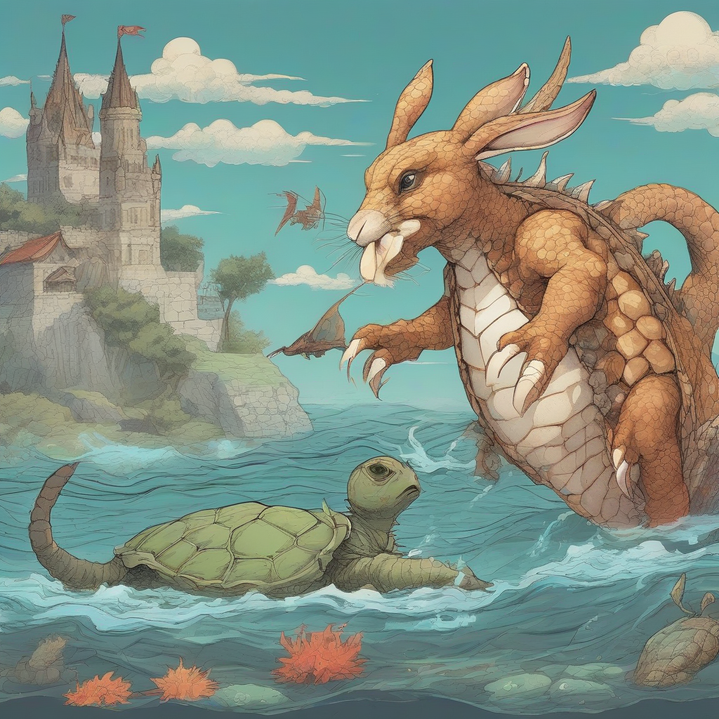 swimming rabbit with turtle underwater dragon king by मुफ्त एआई छवि जनरेटर - बिना लॉगिन के✨ | AIGAZOU