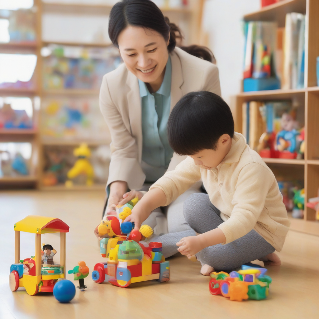 teacher and child playing with toys indoors by मुफ्त एआई छवि जनरेटर - बिना लॉगिन के✨ | AIGAZOU