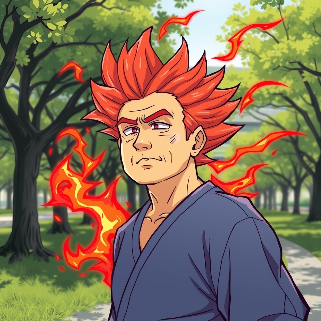 japanese father alone in the park burning with fighting spirit like a super saiyan by मुफ्त एआई छवि जनरेटर - बिना लॉगिन के✨ | AIGAZOU