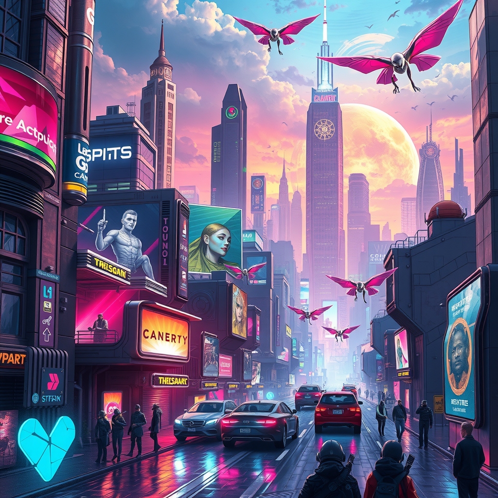 create a futuristic city wallpaper combining sci fi cyberpunk and fantasy styles with vibrant metallic colors illuminated by neon lights by मुफ्त एआई छवि जनरेटर - बिना लॉगिन के✨ | AIGAZOU