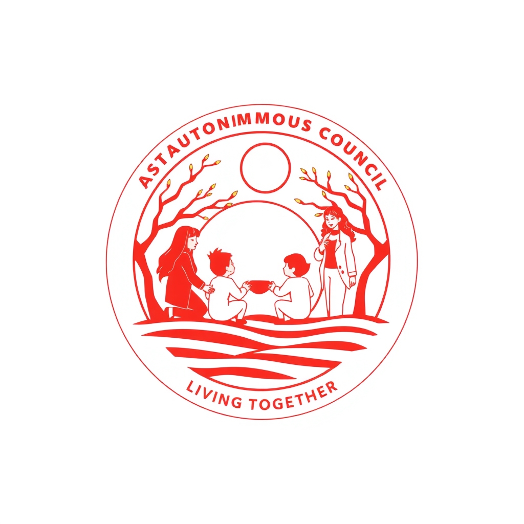 autonomous association logo living together red simple illustration by मुफ्त एआई छवि जनरेटर - बिना लॉगिन के✨ | AIGAZOU