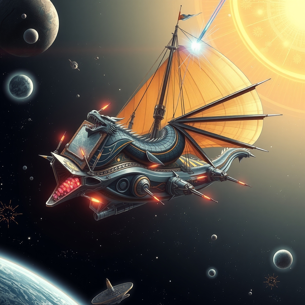 a majestic science fiction drakkar floats in space by 免费AI图像生成工具 | AIGAZOU