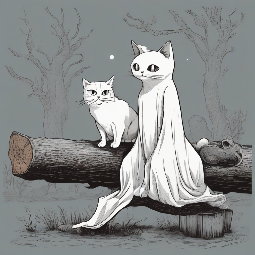 a cat and a ghost sitting on a log by मुफ्त एआई छवि जनरेटर - बिना लॉगिन के✨ | AIGAZOU