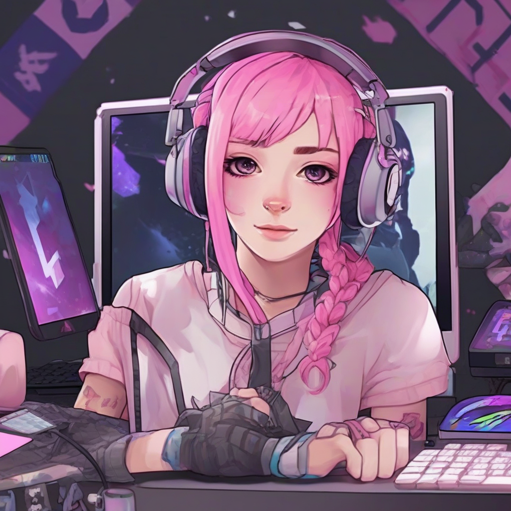 create anime image transgirl transflag pink hair gamer streaming setup by मुफ्त एआई छवि जनरेटर - बिना लॉगिन के✨ | AIGAZOU