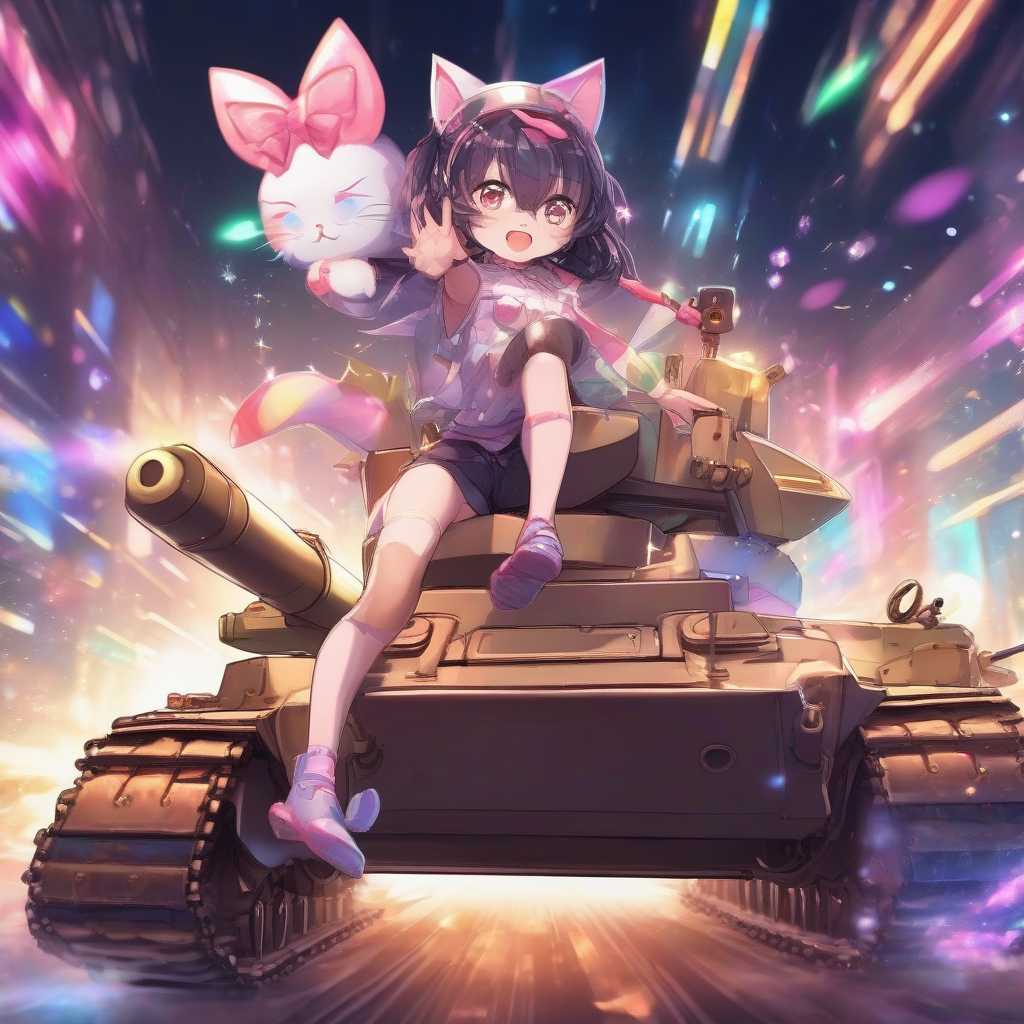 cute cat ear girl riding tank bright sparkling background by मुफ्त एआई छवि जनरेटर - बिना लॉगिन के✨ | AIGAZOU