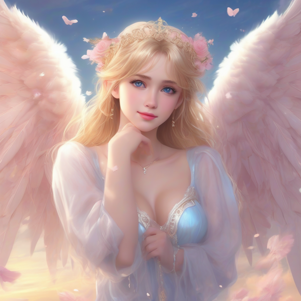 angelic young woman with long hair and heavenly background by Générateur d'images par IA gratuit - Aucune connexion nécessaire✨ | AIGAZOU